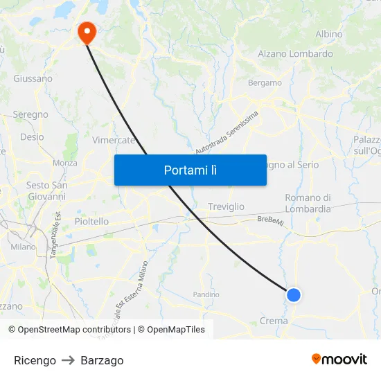 Ricengo to Barzago map