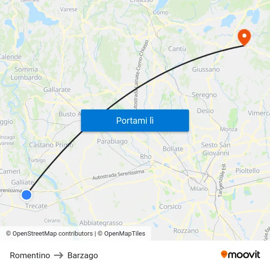 Romentino to Barzago map