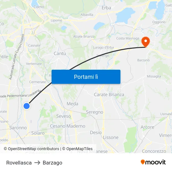 Rovellasca to Barzago map