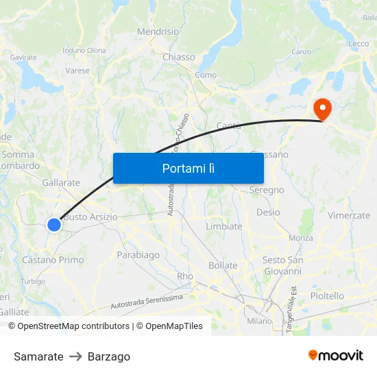 Samarate to Barzago map