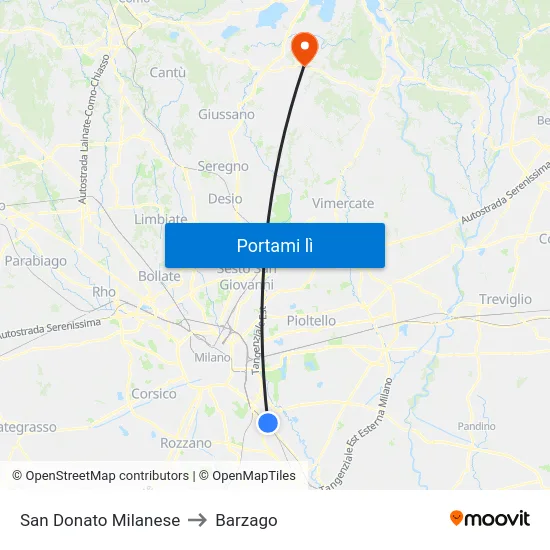 San Donato Milanese to Barzago map
