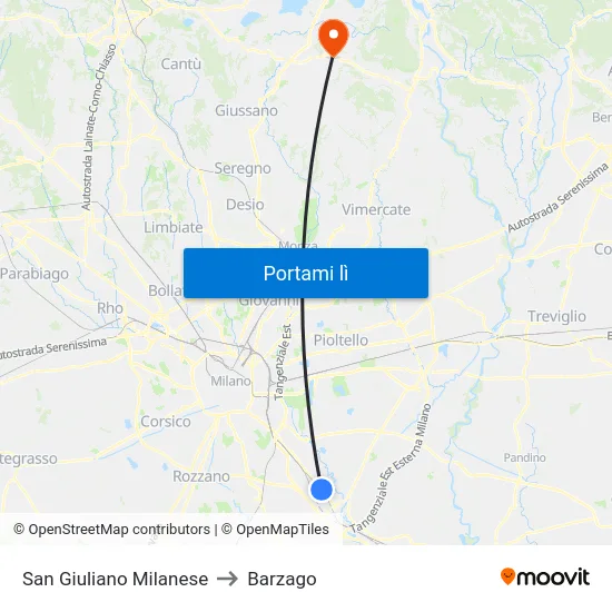 San Giuliano Milanese to Barzago map