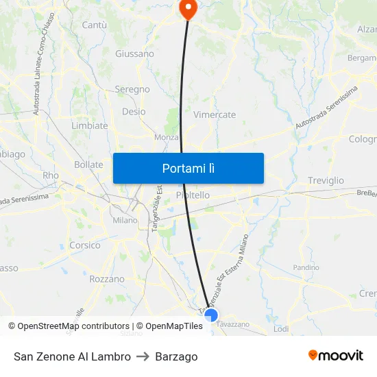 San Zenone Al Lambro to Barzago map