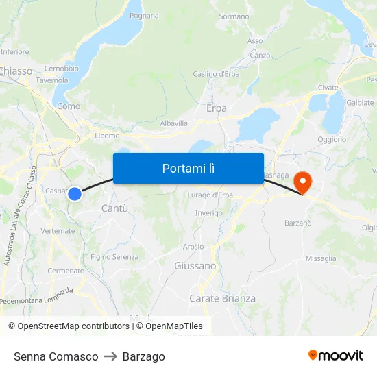 Senna Comasco to Barzago map