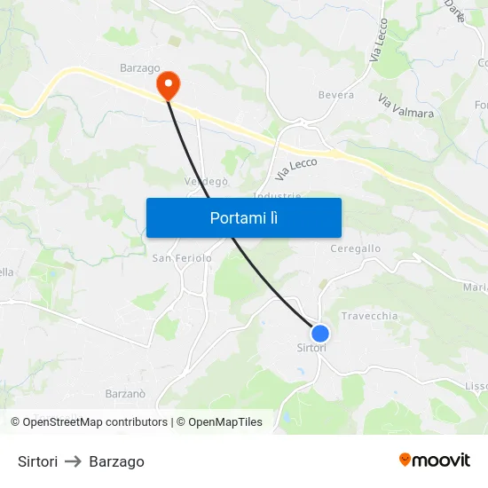 Sirtori to Barzago map