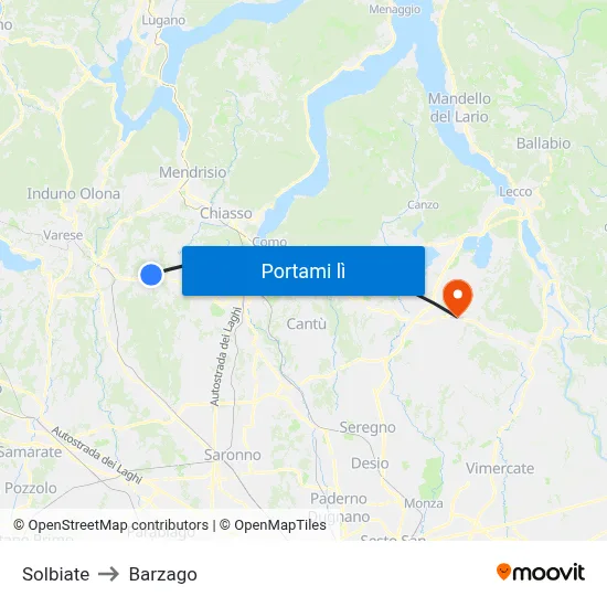 Solbiate to Barzago map