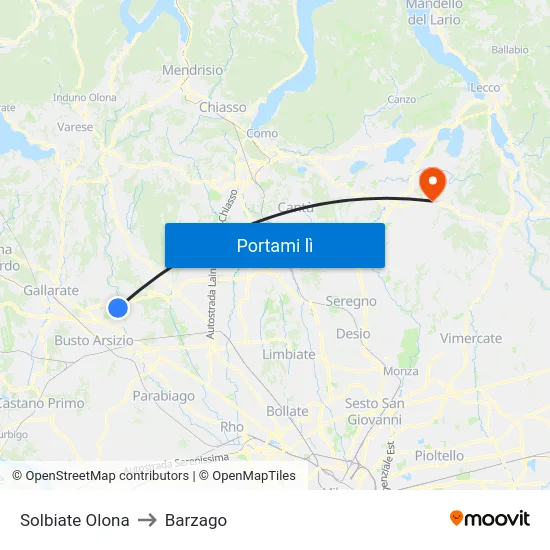 Solbiate Olona to Barzago map