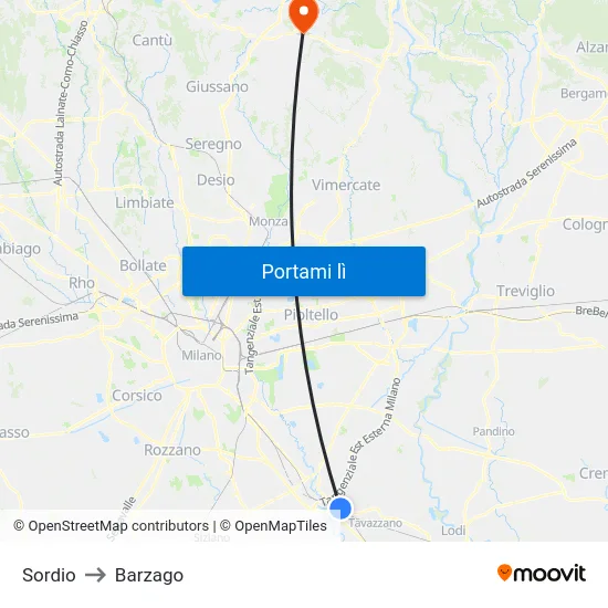Sordio to Barzago map
