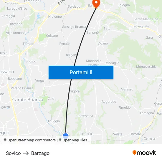Sovico to Barzago map