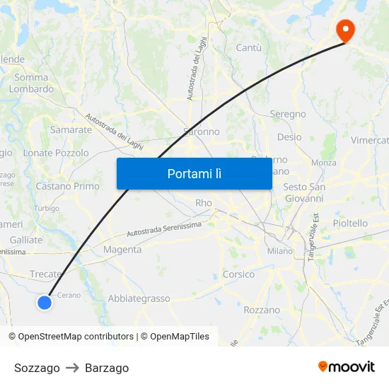Sozzago to Barzago map