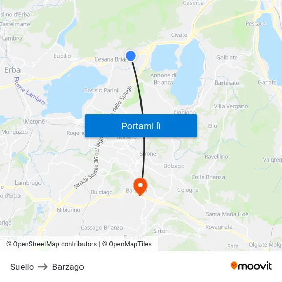 Suello to Barzago map