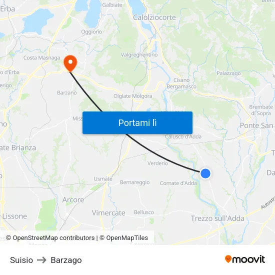 Suisio to Barzago map