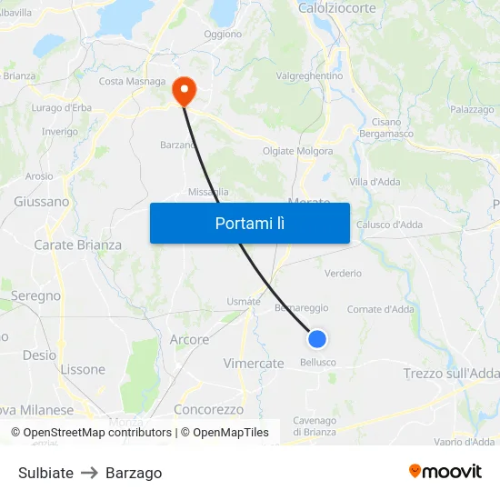 Sulbiate to Barzago map