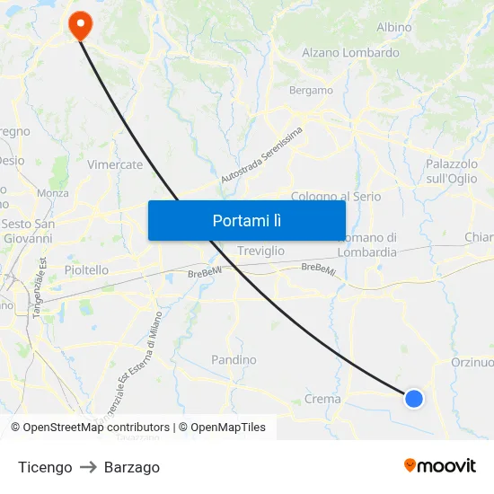 Ticengo to Barzago map
