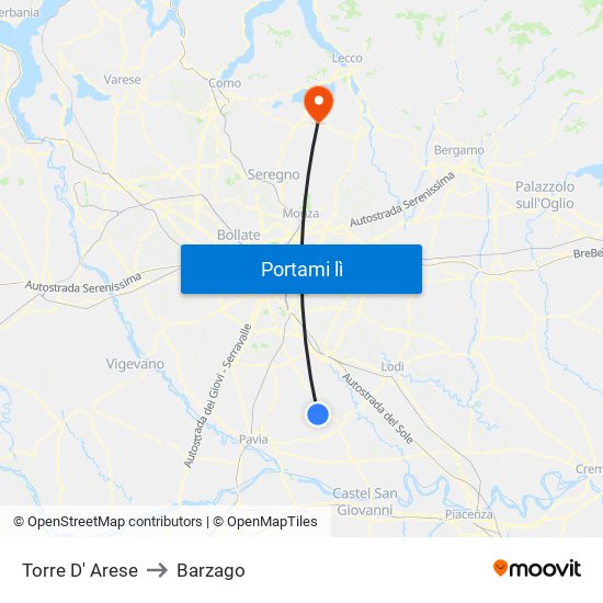 Torre D' Arese to Barzago map