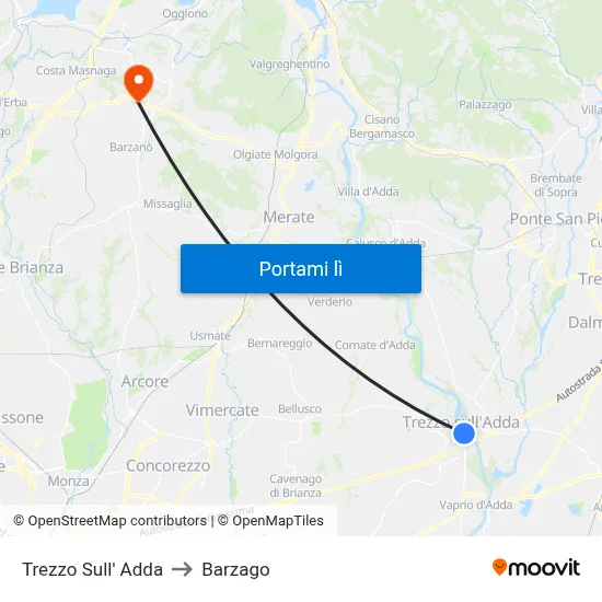 Trezzo Sull' Adda to Barzago map