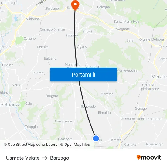 Usmate Velate to Barzago map