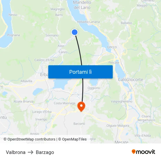 Valbrona to Barzago map