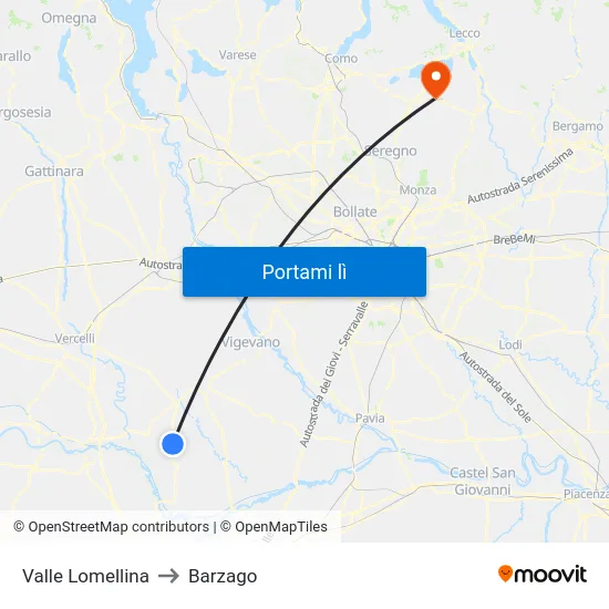 Valle Lomellina to Barzago map