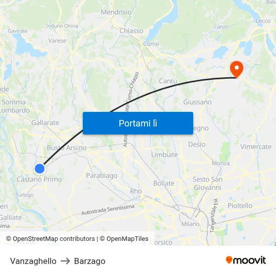 Vanzaghello to Barzago map