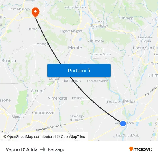 Vaprio D' Adda to Barzago map