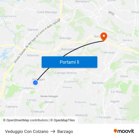 Veduggio Con Colzano to Barzago map