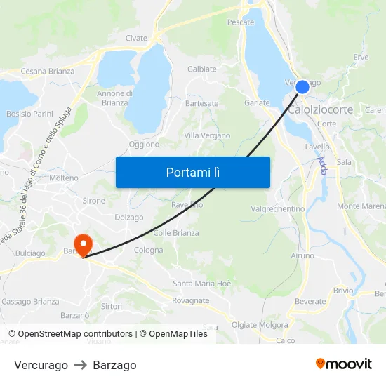 Vercurago to Barzago map