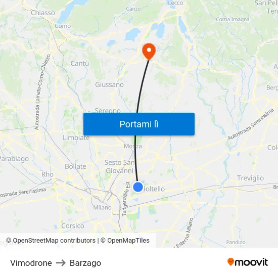 Vimodrone to Barzago map
