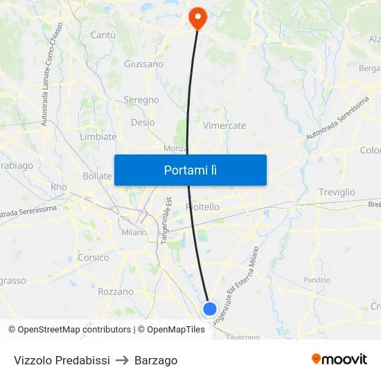 Vizzolo Predabissi to Barzago map