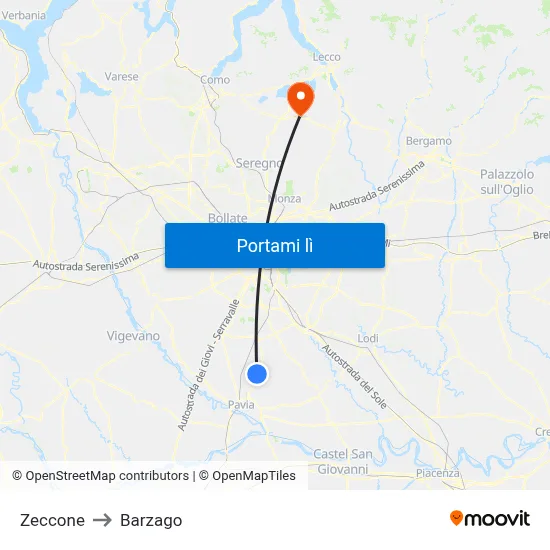 Zeccone to Barzago map