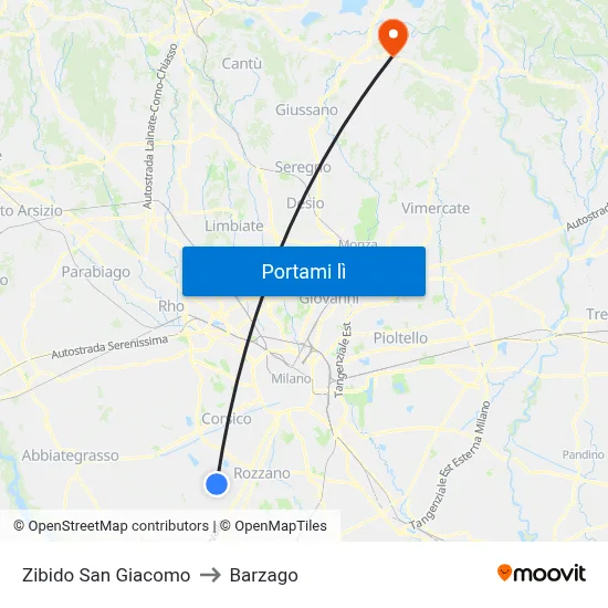 Zibido San Giacomo to Barzago map