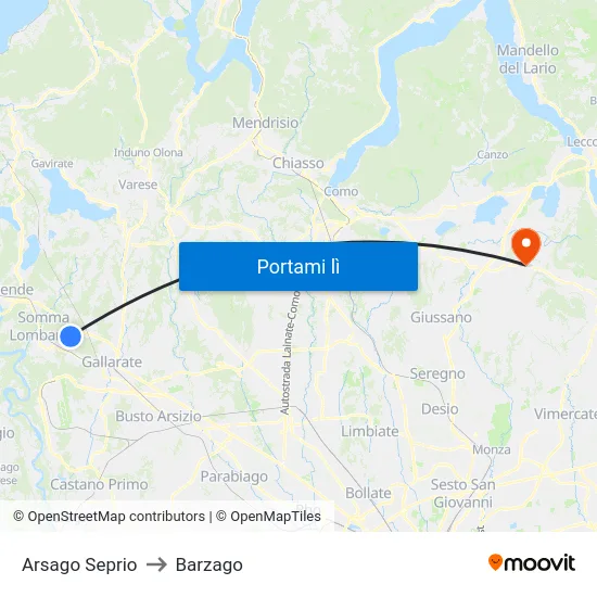 Arsago Seprio to Barzago map