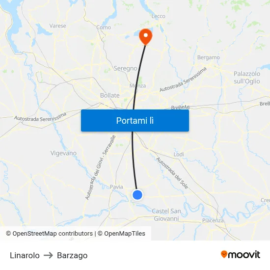 Linarolo to Barzago map