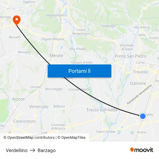 Verdellino to Barzago map