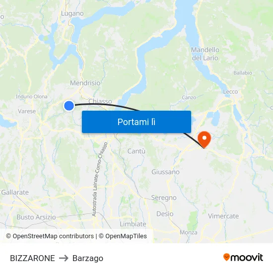BIZZARONE to Barzago map