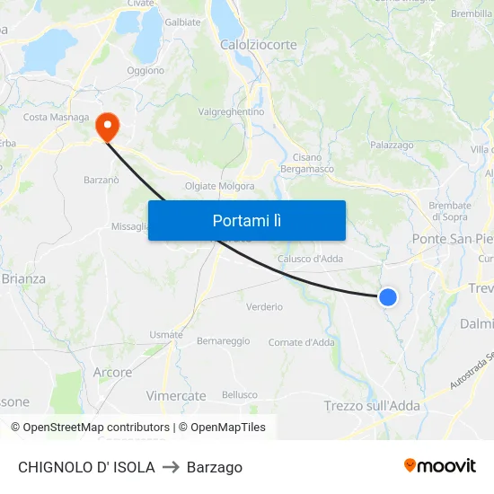 CHIGNOLO D' ISOLA to Barzago map