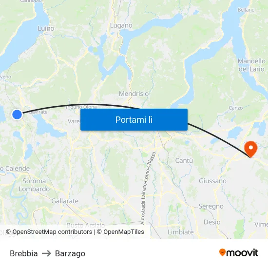 Brebbia to Barzago map