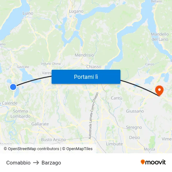 Comabbio to Barzago map