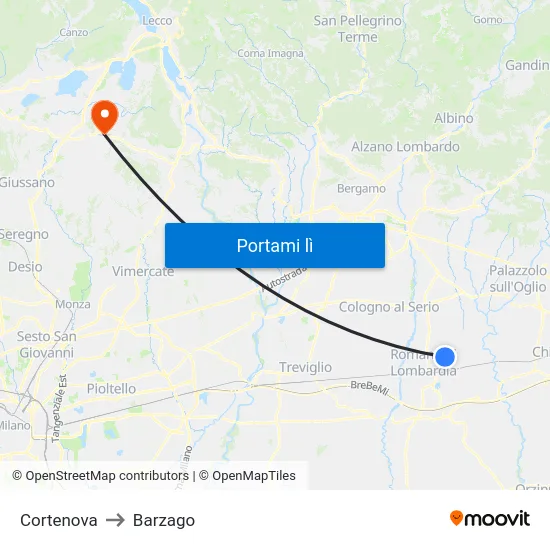 Cortenova to Barzago map