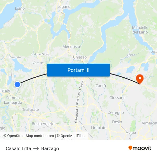 Casale Litta to Barzago map