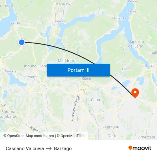 Cassano Valcuvia to Barzago map