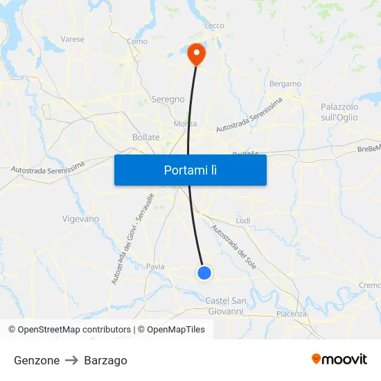 Genzone to Barzago map