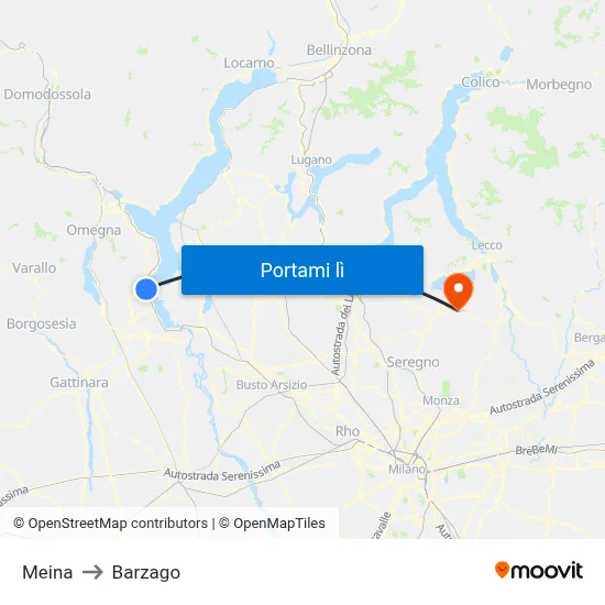 Meina to Barzago map