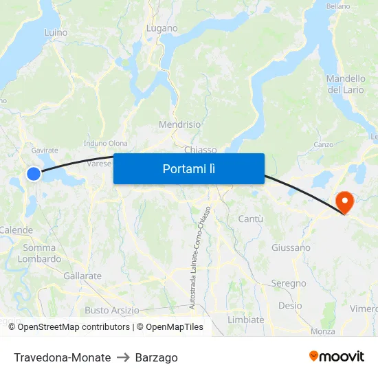 Travedona-Monate to Barzago map
