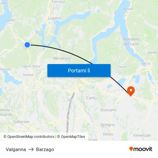 Valganna to Barzago map