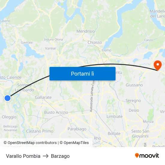 Varallo Pombia to Barzago map