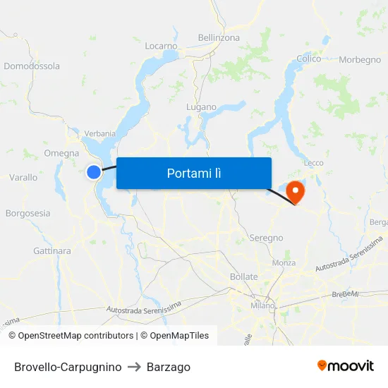 Brovello-Carpugnino to Barzago map