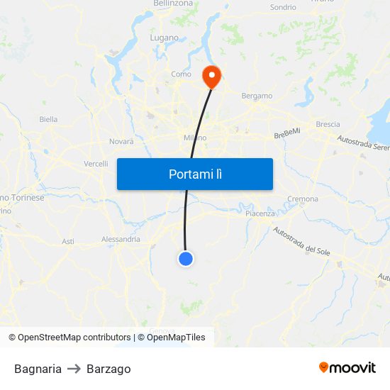 Bagnaria to Barzago map