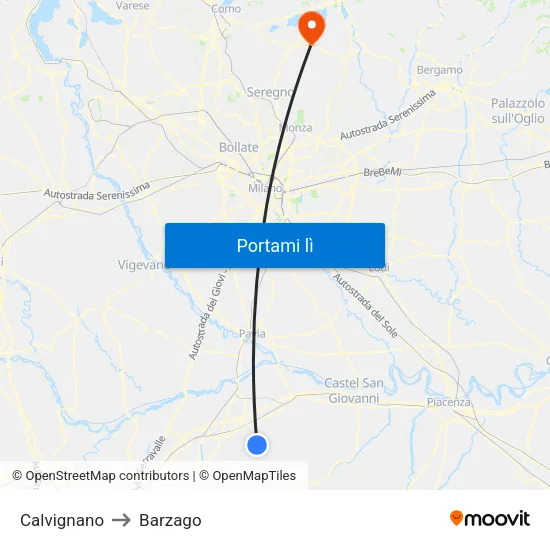 Calvignano to Barzago map