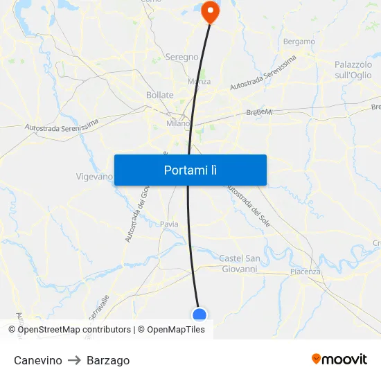 Canevino to Barzago map